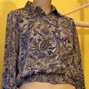 Vintage 70s half button down floral & paisley top